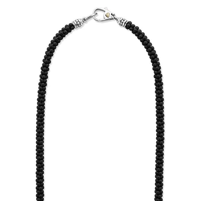 LAGOS Black Caviar Matte Black Ceramic Beaded Necklace in Sterling Silver and 18K Yellow Gold