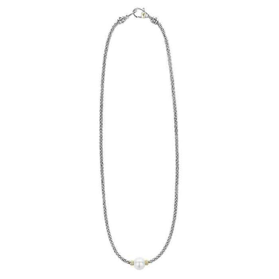 LAGOS 18" Luna Pearl Necklace in Sterling Silver and 18K Yellow Gold