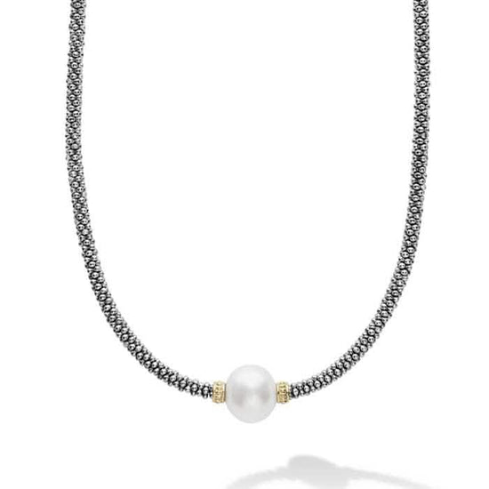 LAGOS 18" Luna Pearl Necklace in Sterling Silver and 18K Yellow Gold