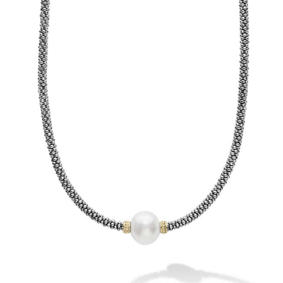 LAGOS 18" Luna Pearl Necklace in Sterling Silver and 18K Yellow Gold