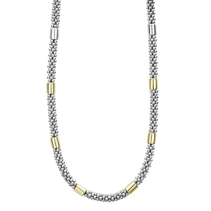 LAGOS 16" High Bar Smooth Station Necklace in Sterling Silver and 18K Yellow Gold