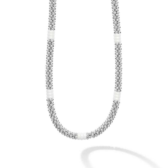LAGOS 18" White Ceramic Caviar Necklace in Sterling Silver