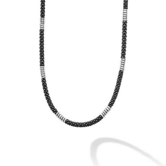 LAGOS Black Caviar Silver Station Ceramic Beaded Necklace in Sterling Silver