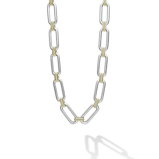 LAGOS Signature Caviar Link Toggle Clasp Necklace in Sterling Silver and 18K Yellow Gold