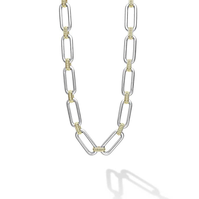 LAGOS Signature Caviar Link Necklace in Sterling Silver and 18K Yellow Gold