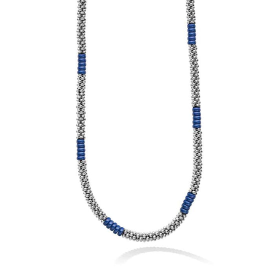 LAGOS Beaded Necklace with Ultramarine Blue Ceramic Stations in Sterling Silver