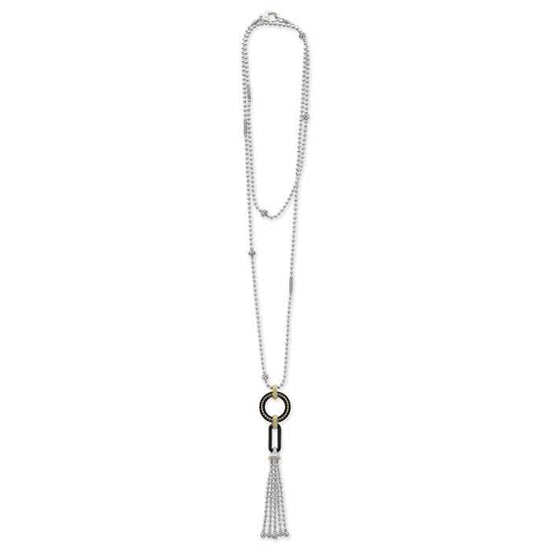 Lagos 34" Two-Tone Black Caviar Black Ceramic Tassel Necklace in 18K Yellow Gold and Sterling Silver