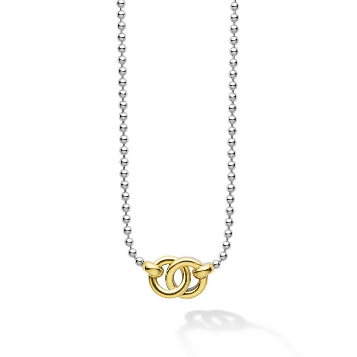 LAGOS Two Tone Interlocking Circle Pendant Necklace in Sterling Silver and 18K Yellow Gold