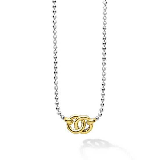 LAGOS Two Tone Interlocking Circle Pendant Necklace in Sterling Silver and 18K Yellow Gold