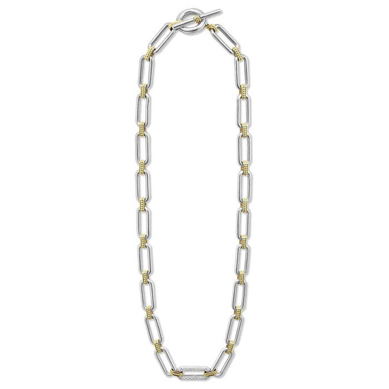 LAGOS 18" Signature Caviar Single Station Diamond Necklace in Sterling Silver and 18K Yellow Gold