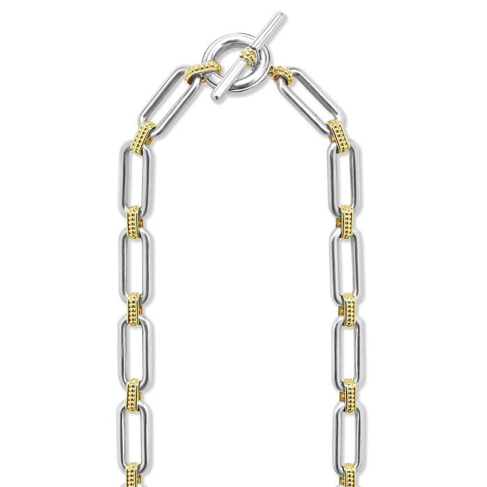 LAGOS 18" Signature Caviar Single Station Diamond Necklace in Sterling Silver and 18K Yellow Gold