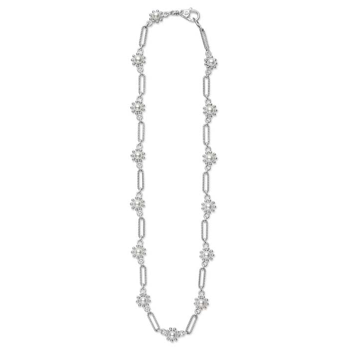 LAGOS 18” Luna Fleur Pearl Link Necklace in Sterling Silver