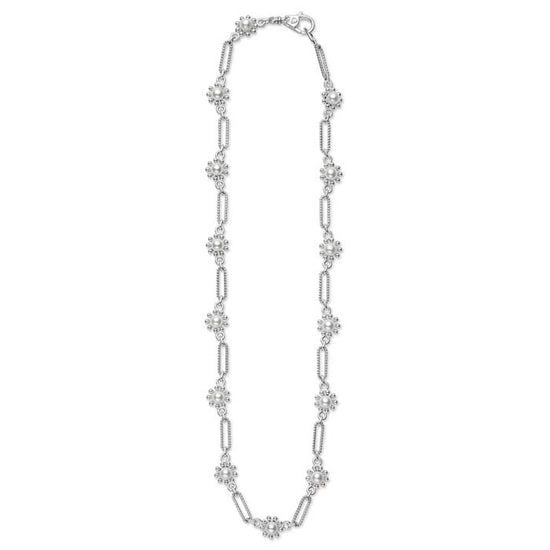 LAGOS 18” Luna Fleur Pearl Link Necklace in Sterling Silver