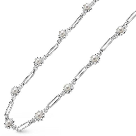 LAGOS 18” Luna Fleur Pearl Link Necklace in Sterling Silver