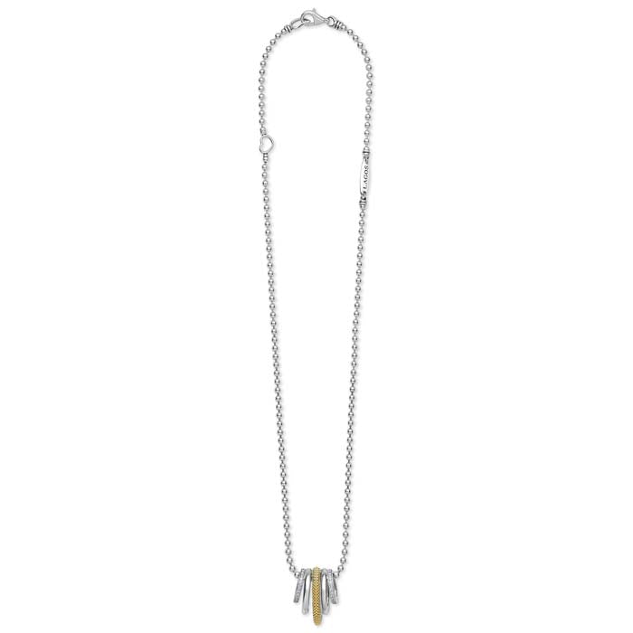 Lagos Two-Tone Five Ring Diamond Pendant Necklace in Sterling Silver and 18K Yellow Gold