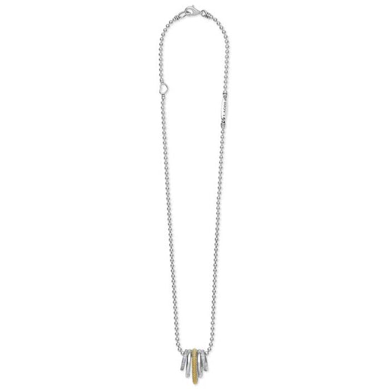 Lagos Two-Tone Five Ring Diamond Pendant Necklace in Sterling Silver and 18K Yellow Gold