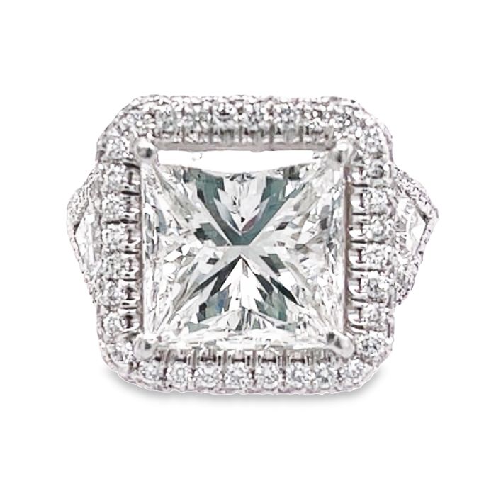 J B Star 5CT Princess Cut Halo Ring with Kite and Round Diamonds in Platinum