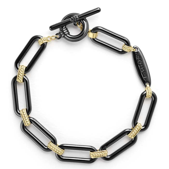 LAGOS 18K Signature Caviar Black Ceramic Toggle Bracelet