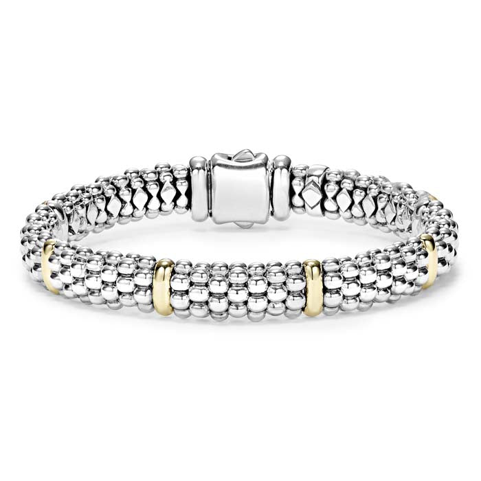 LAGOS 9MM Caviar Beaded Bracelet in Sterling Silver and 18K Yellow Gold - Size Medium (7)