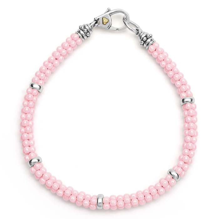 LAGOS Pink Ceramic Caviar Five Station Bracelet in Sterling Silver