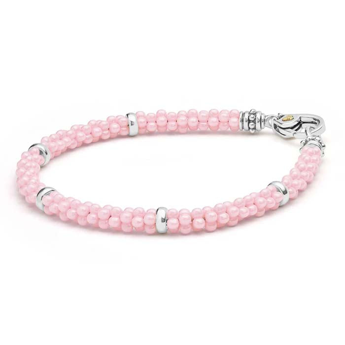 LAGOS Pink Ceramic Caviar Five Station Bracelet in Sterling Silver