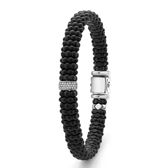 LAGOS Matte Black Ceramic Caviar Single Station Diamond Bracelet in Sterling Silver