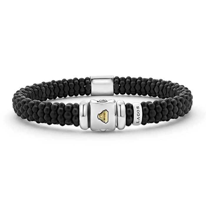 LAGOS Matte Black Ceramic Caviar Beaded Bracelet in 18K Yellow Gold and Sterling Silver