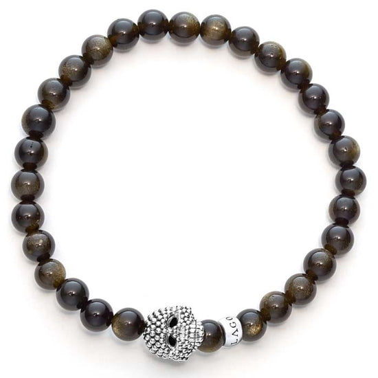 LAGOS Anthem Golden Obsidian Skull Bracelet in Sterling Silver