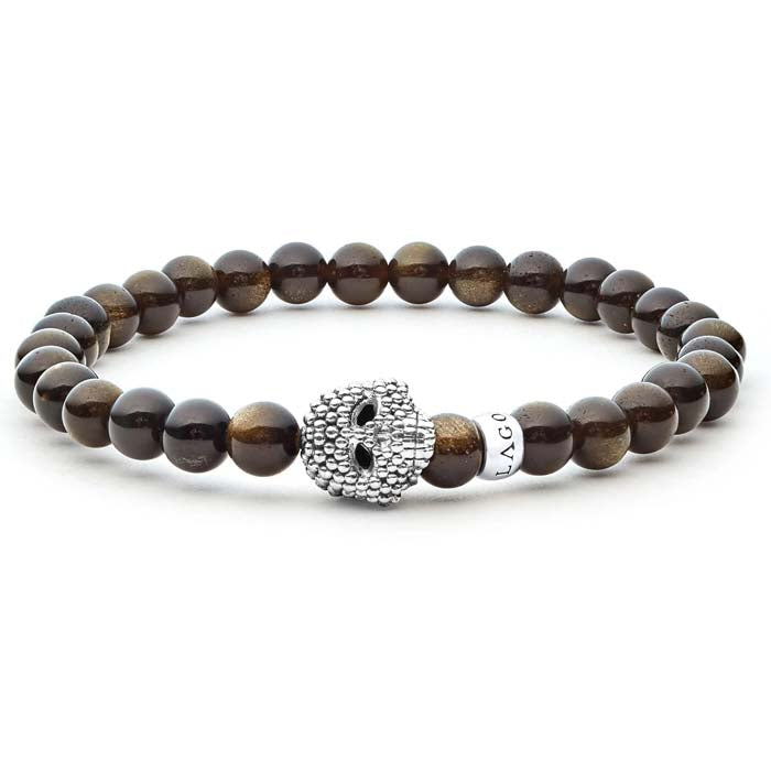 LAGOS Anthem Golden Obsidian Skull Bracelet in Sterling Silver