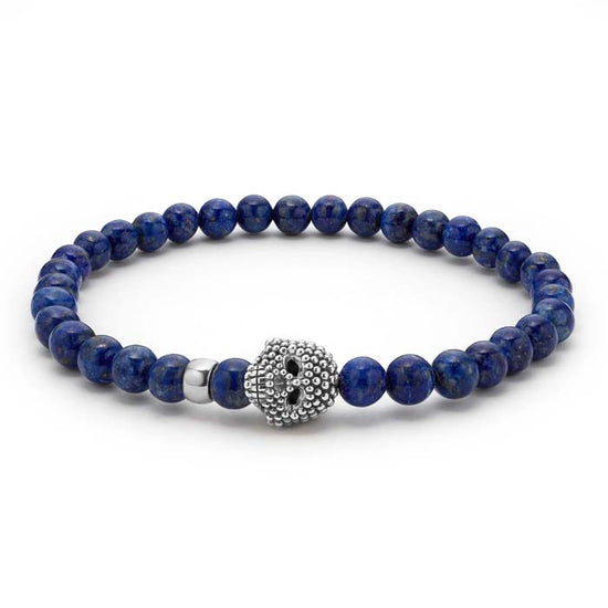 LAGOS Anthem Lapis Skull Bracelet in Sterling Silver - Size Large