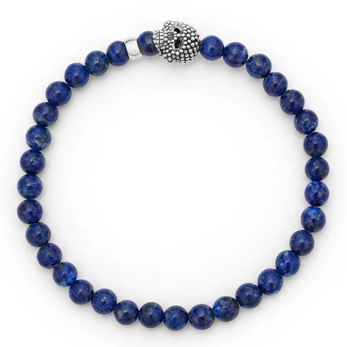 LAGOS Anthem Lapis Skull Bracelet in Sterling Silver - Size Large