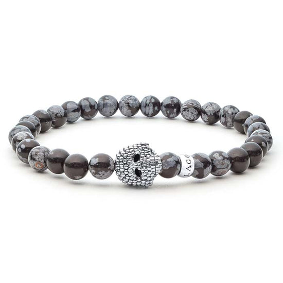 LAGOS Anthem Snowflake Obsidian Skull Bracelet in Sterling Silver - Size Large