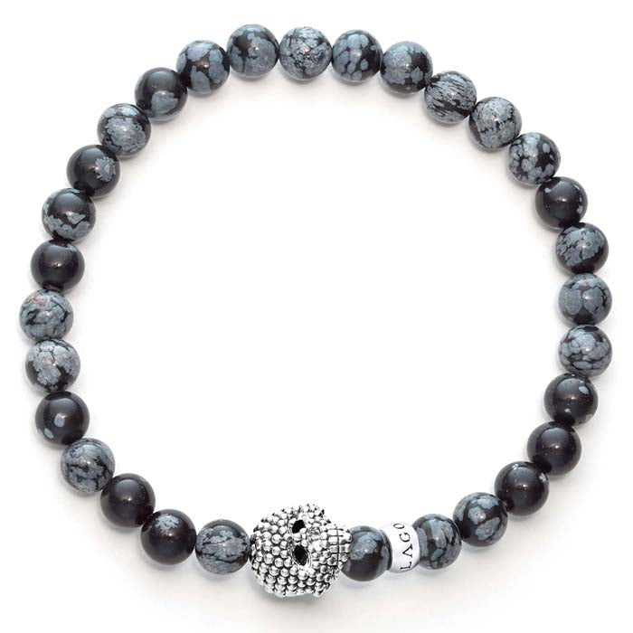 LAGOS Anthem Snowflake Obsidian Skull Bracelet in Sterling Silver - Size Large