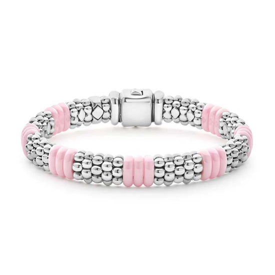 LAGOS Pink Ceramic Caviar Beaded Five-Station Bracelet in Sterling Silver