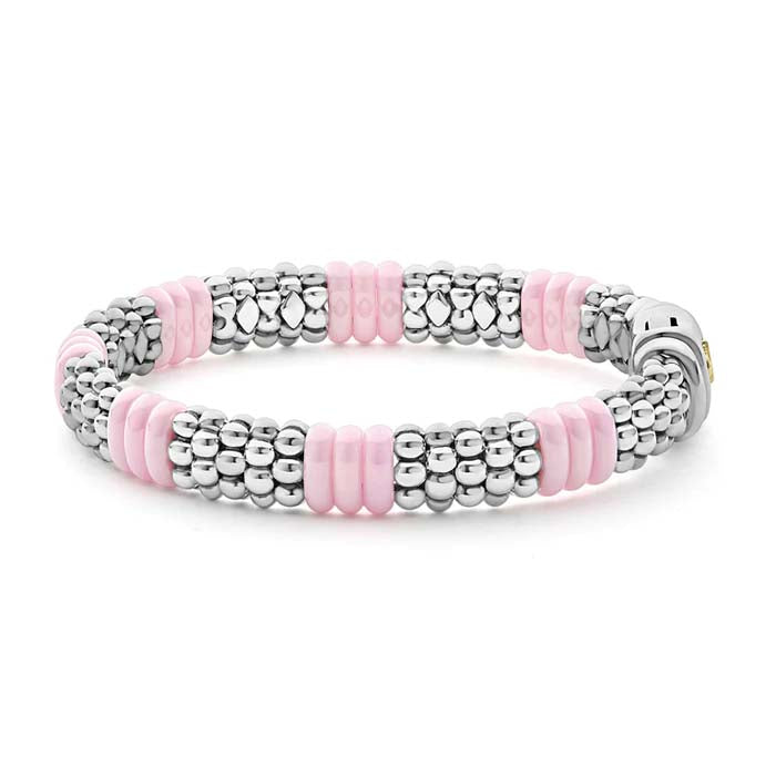 LAGOS Pink Ceramic Caviar Beaded Five-Station Bracelet in Sterling Silver