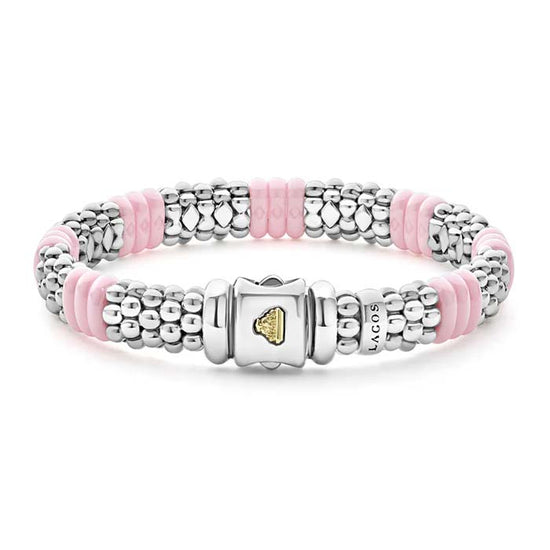 LAGOS Pink Ceramic Caviar Beaded Five-Station Bracelet in Sterling Silver