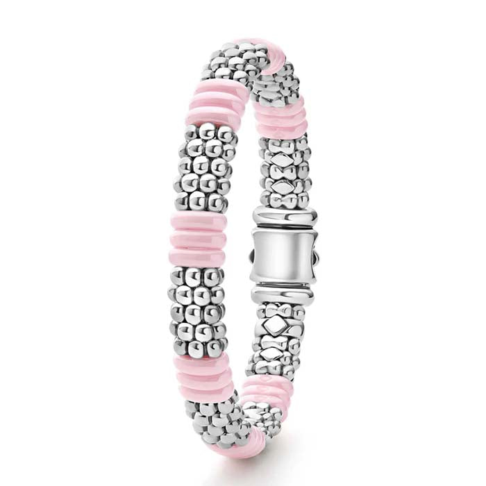 LAGOS Pink Ceramic Caviar Beaded Five-Station Bracelet in Sterling Silver