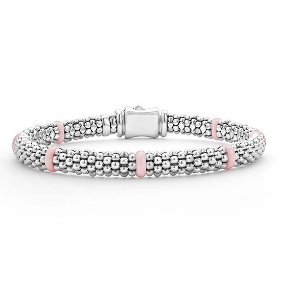 LAGOS 6.5 Station Pink Ceramic Caviar Bracelet in Sterling Silver