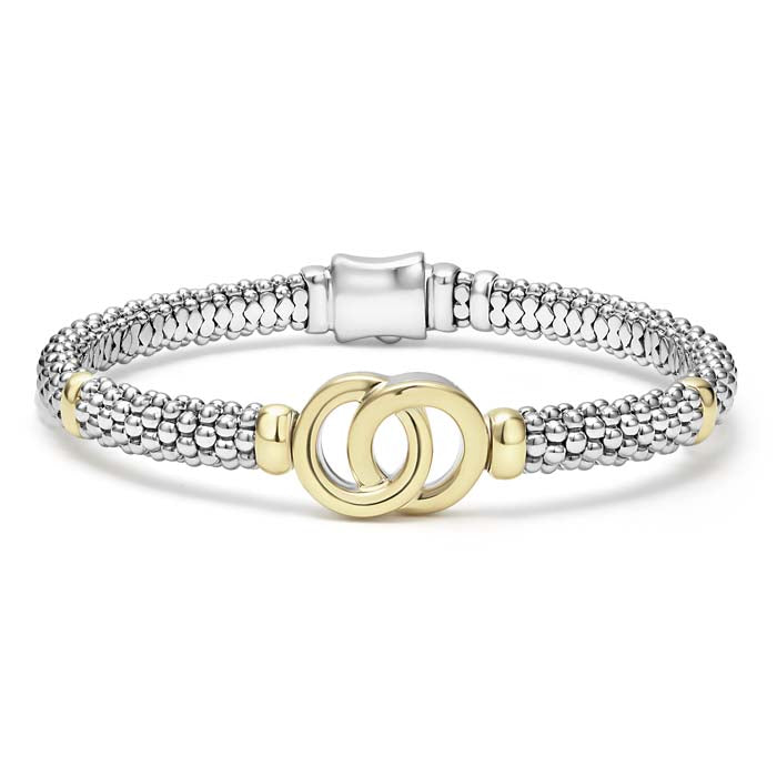 LAGOS Signature Caviar Interlocking Bracelet in Sterling Silver and 18K Yellow Gold