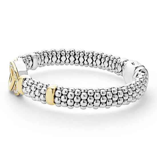 LAGOS Signature Caviar Diamond Interlocking Bracelet in Sterling Silver and 18K Yellow Gold