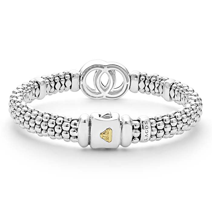 LAGOS Signature Caviar Diamond Interlocking Bracelet in Sterling Silver and 18K Yellow Gold