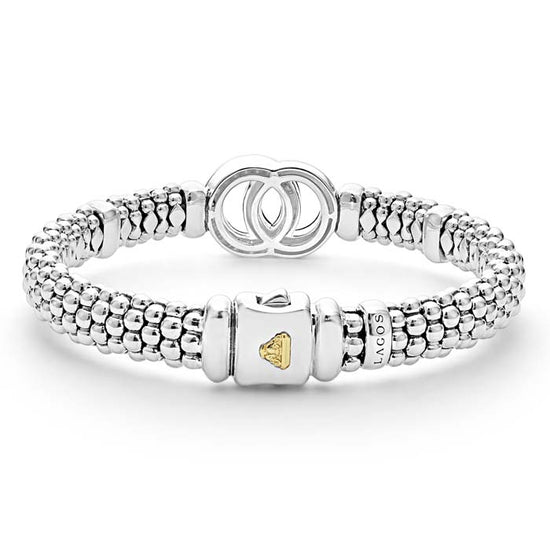 LAGOS Signature Caviar Diamond Interlocking Bracelet in Sterling Silver and 18K Yellow Gold