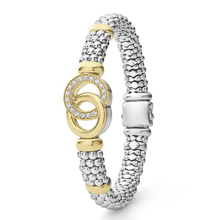 LAGOS Signature Caviar Diamond Interlocking Bracelet in Sterling Silver and 18K Yellow Gold