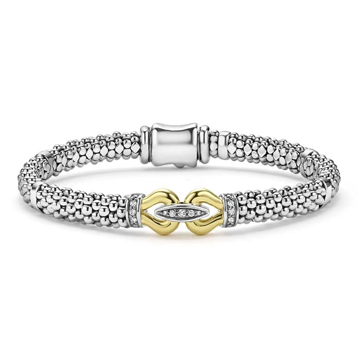 LAGOS Two-Tone Caviar Buckle Diamond Bracelet in Sterling Silver and 18K Yellow Gold