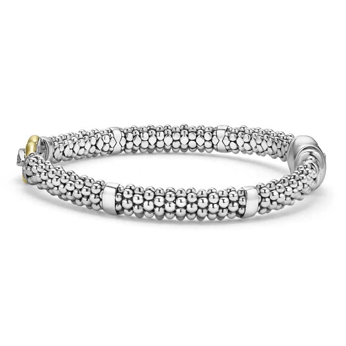 LAGOS Two-Tone Caviar Buckle Diamond Bracelet in Sterling Silver and 18K Yellow Gold