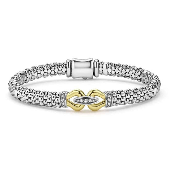 LAGOS Two-Tone Caviar Buckle Diamond Bracelet in Sterling Silver and 18K Yellow Gold