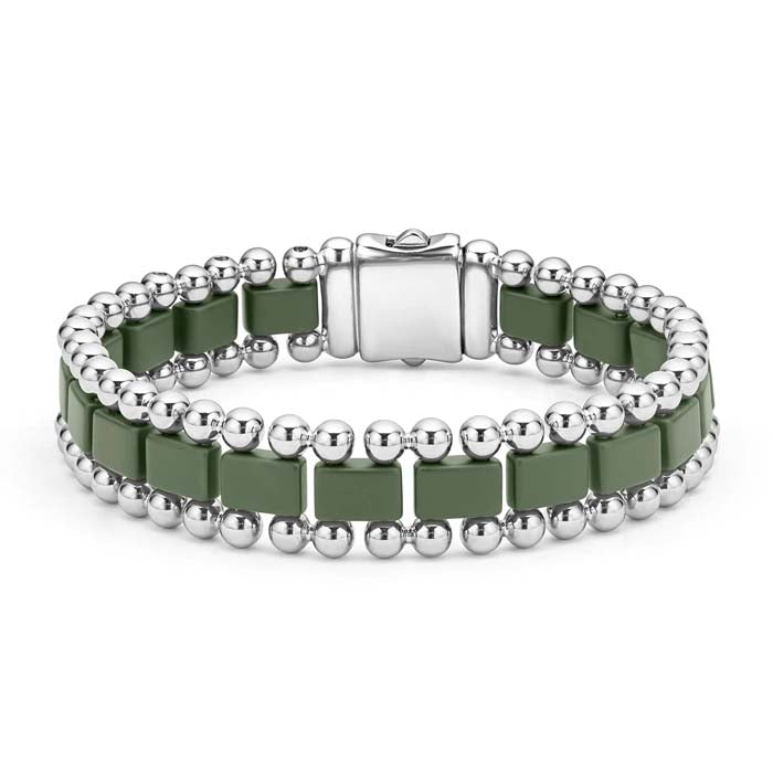 LAGOS Anthem Matte Hunter Green Ceramic Link Bracelet in Stainless Steel