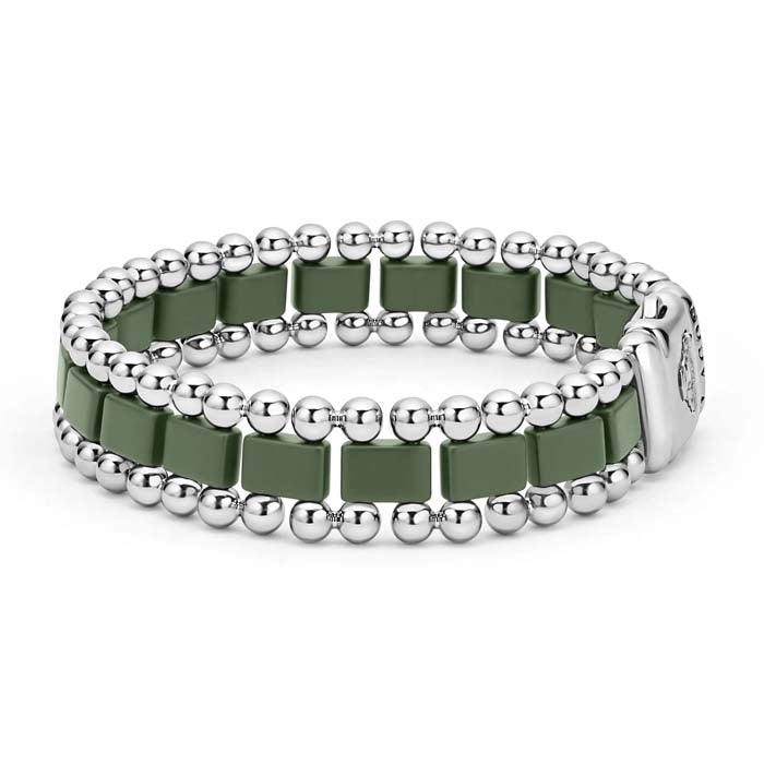 LAGOS Anthem Matte Hunter Green Ceramic Link Bracelet in Stainless Steel