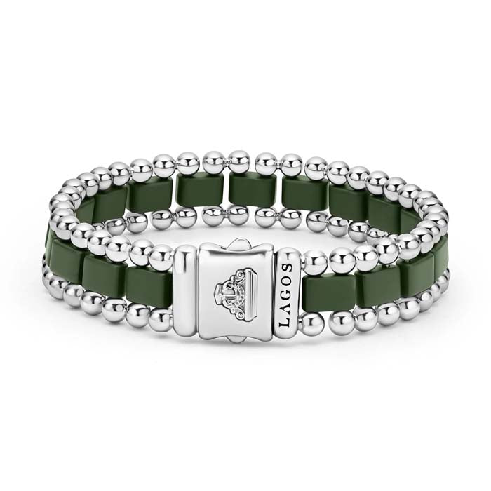 LAGOS Anthem Matte Hunter Green Ceramic Link Bracelet in Stainless Steel