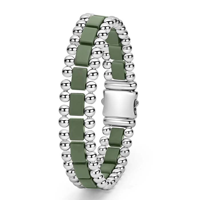 LAGOS Anthem Matte Hunter Green Ceramic Link Bracelet in Stainless Steel